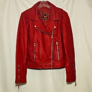 A&H Apparel Womens Red Biker Streetwear Genuine Leather Jacket Size 2XL